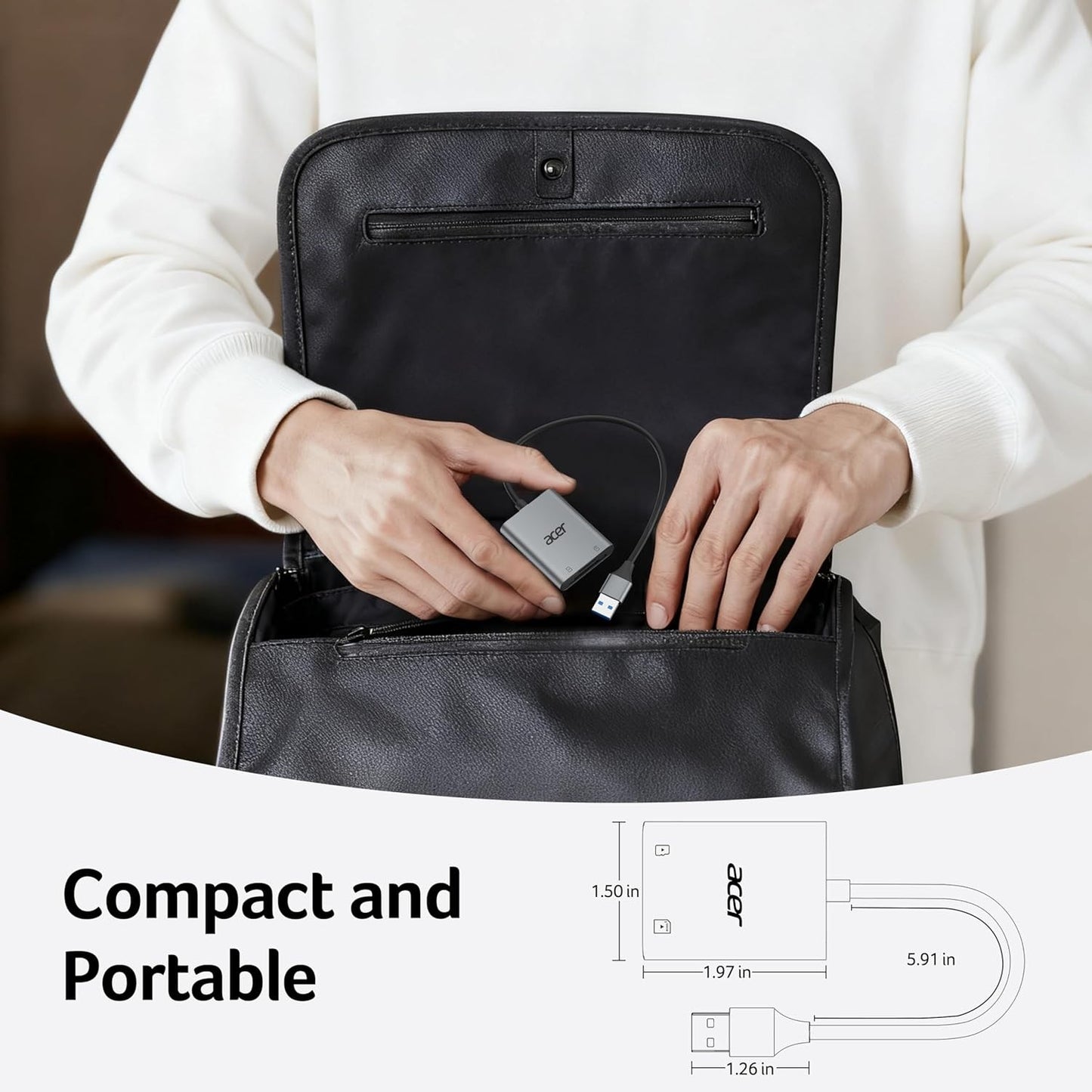 Acer ODK550 USB 3.0 SD Card Reader with Cord for Windows PC