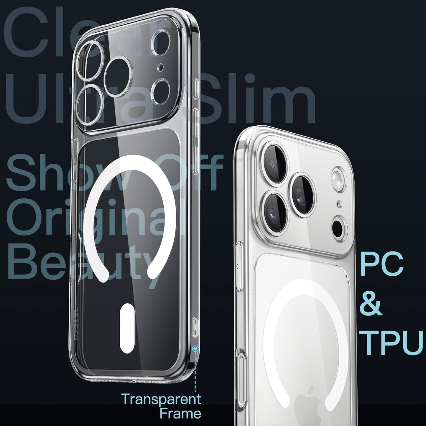 JETech Magnetic Slim Case for iPhone 17 Pro Max Clear Ultra-Thin Protection