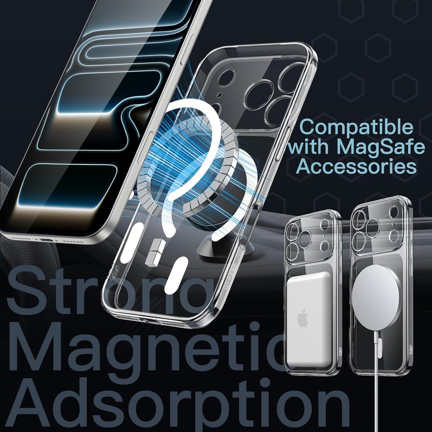 JETech Magnetic Slim Case for iPhone 17 Pro Max Clear Ultra-Thin Protection