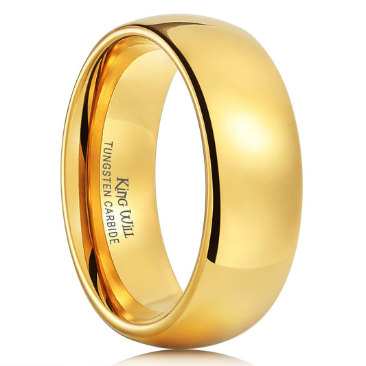 King Will 8mm High Polished Tungsten Wedding Ring for Men Gold Plated Size 9