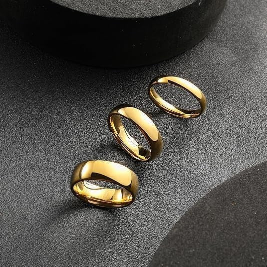 King Will 8mm High Polished Tungsten Wedding Ring for Men Gold Plated Size 9