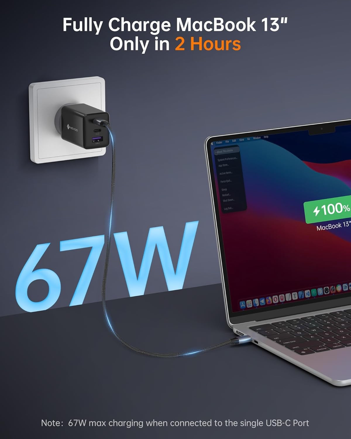 NOVOO 67W USB C Fast Charger with 1 PD Cable for MacBook Pro