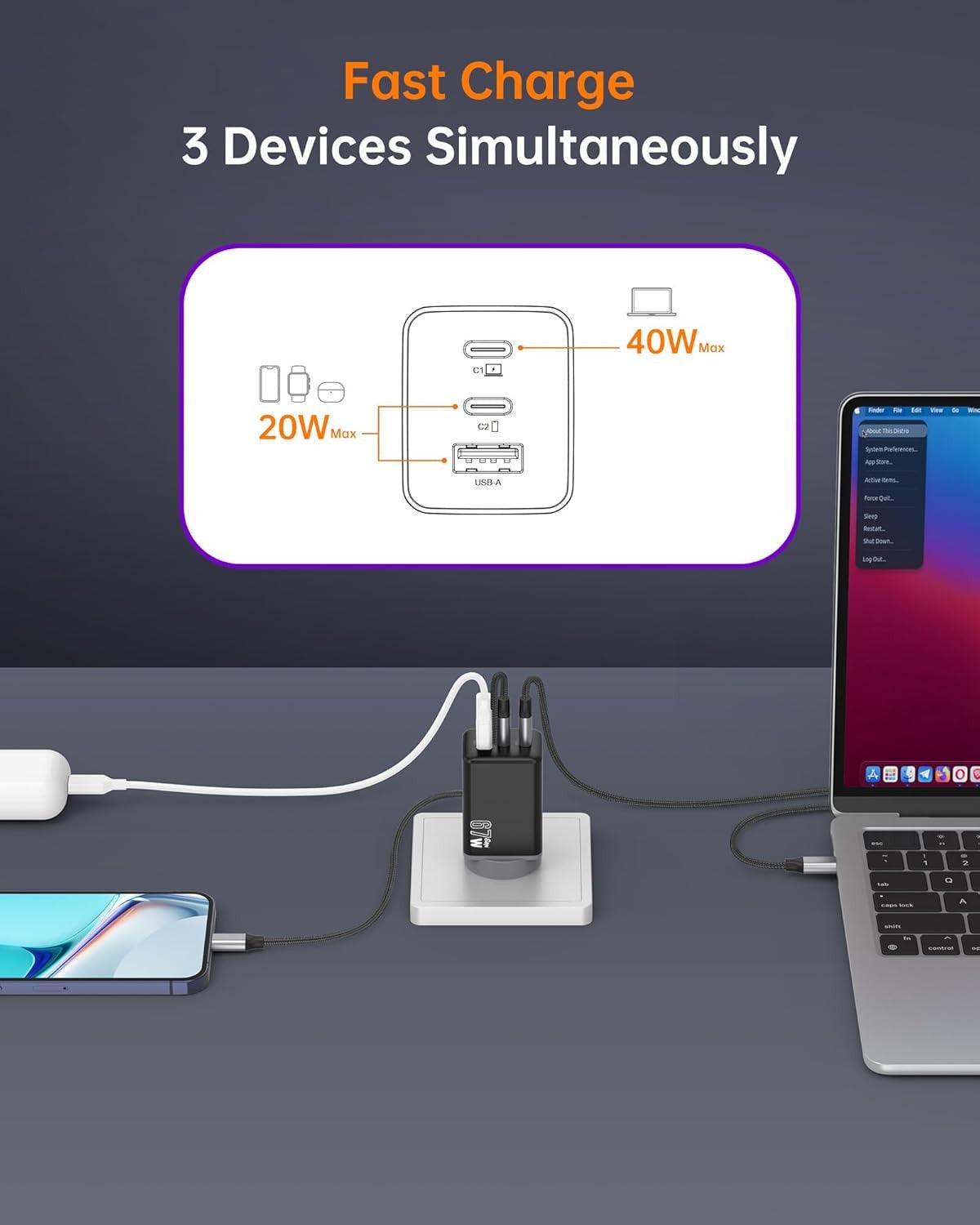 NOVOO 67W USB C Fast Charger with 1 PD Cable for MacBook Pro
