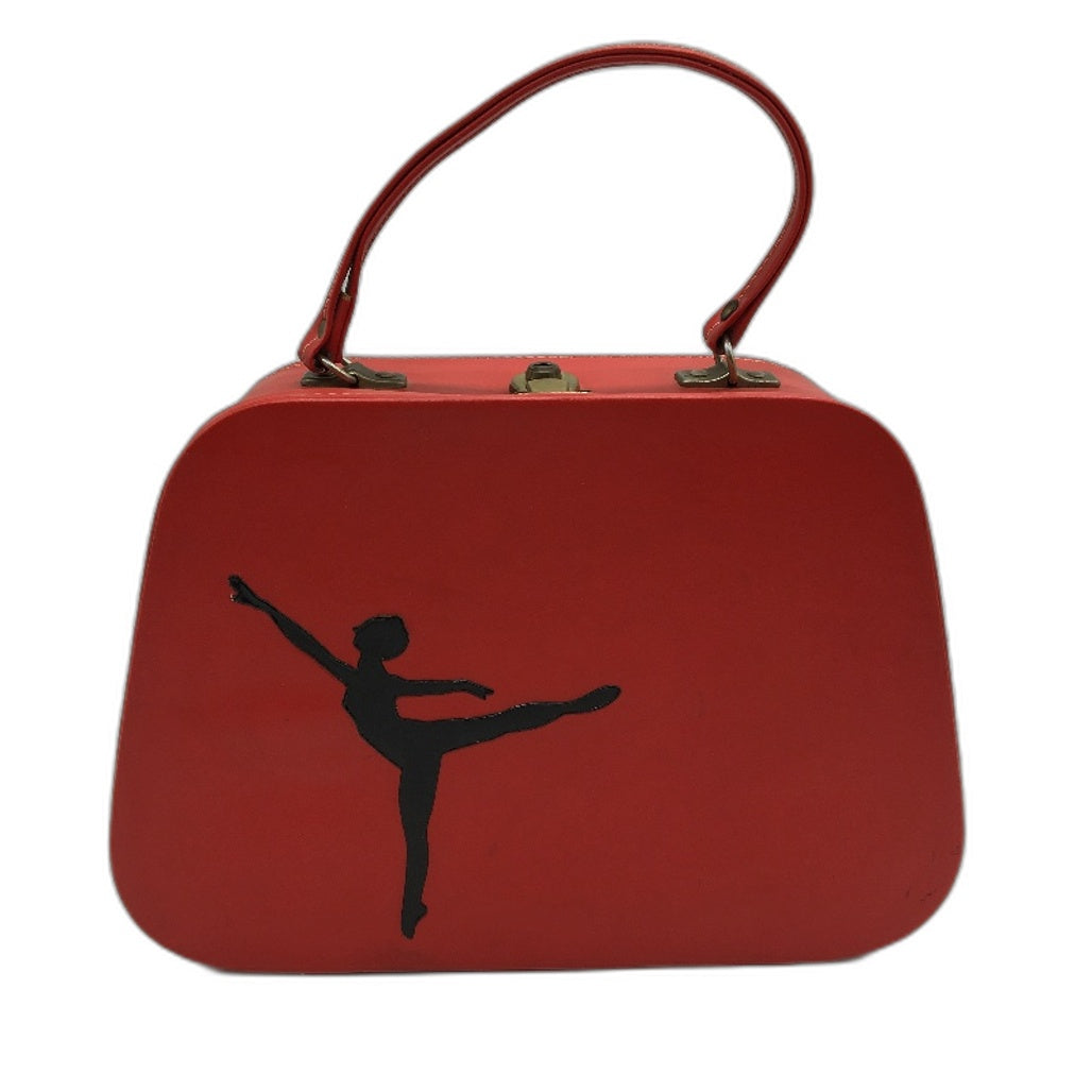 VINTAGE Red Ballerina Motif Vinyl Beauty Case With Mirror & Pink Lining Inside