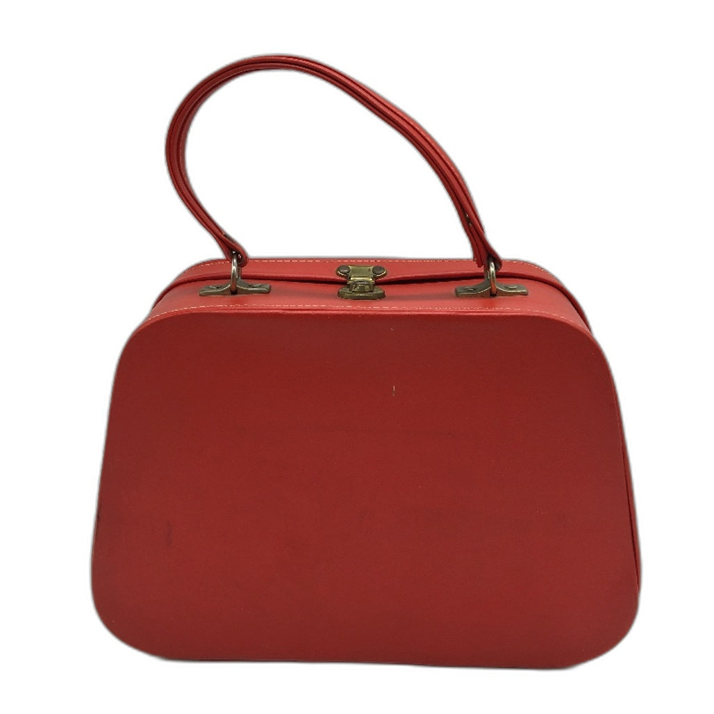 VINTAGE Red Ballerina Motif Vinyl Beauty Case With Mirror & Pink Lining Inside