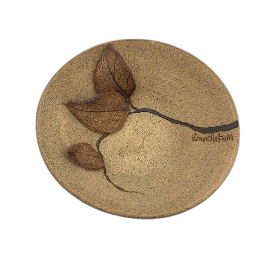 HANDCRAFTED Stoneware Pottery 3 Leaf Trinket Bowl By Lenore Hattoum 16cm