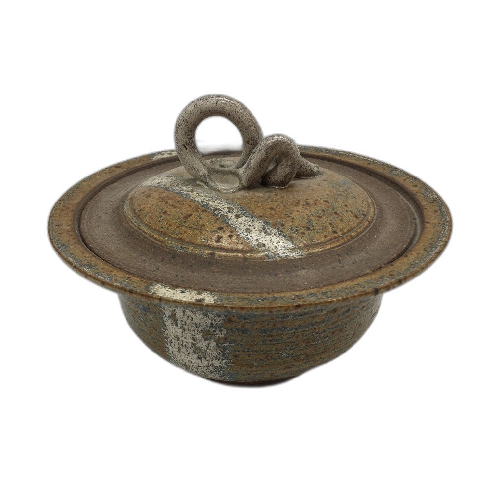 HANDCRAFTED Earthware Pottery Brown Toned Ornate Handled Trinket Dish With Lid