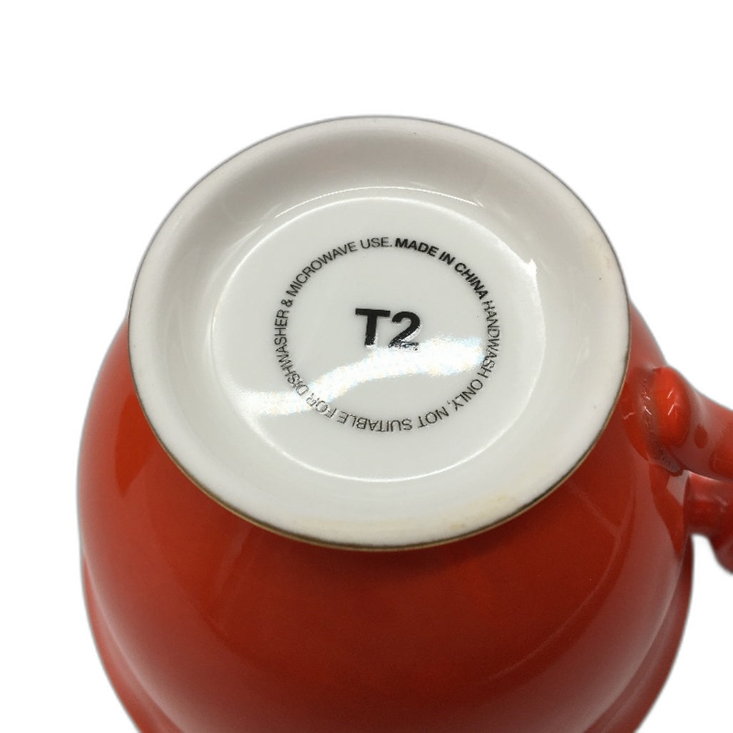 T2 Dishwasher & Microwave Safe Orange Gold Rimmed 4 Piece Tea Cup & Saucer Sets