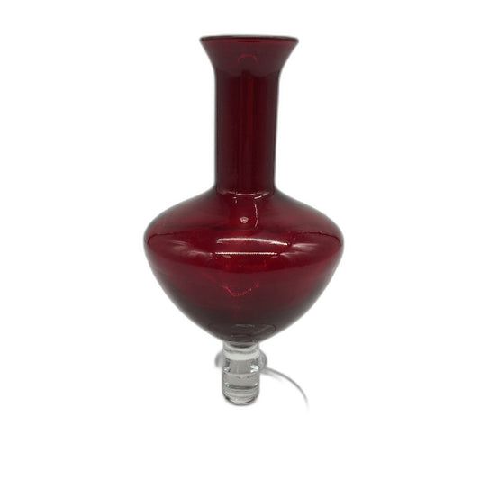 VINTAGE Ruby Red Wide Bodied Glass Vase With Clear Footed Base 18cm