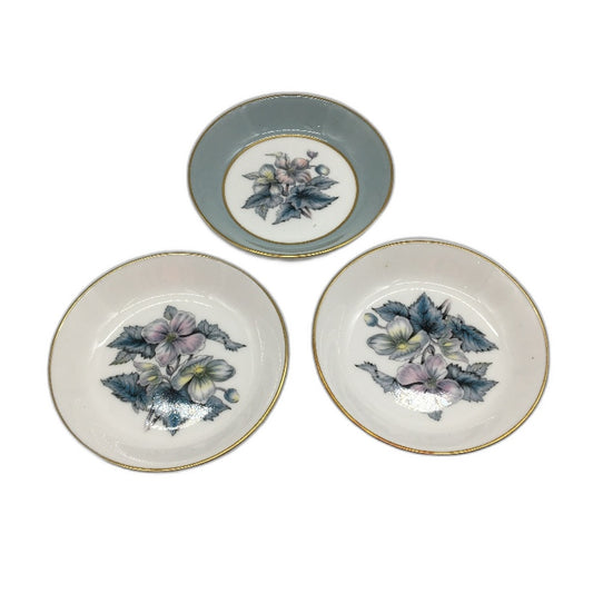 VINTAGE Royal Worcester England Fine Bone China 3x Grey Floral Trinket Dishes
