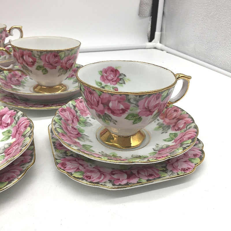Nippon Bone China NBS Made In Japan Pink Rose 17Pce Tea Cup, Plate & Saucer Set