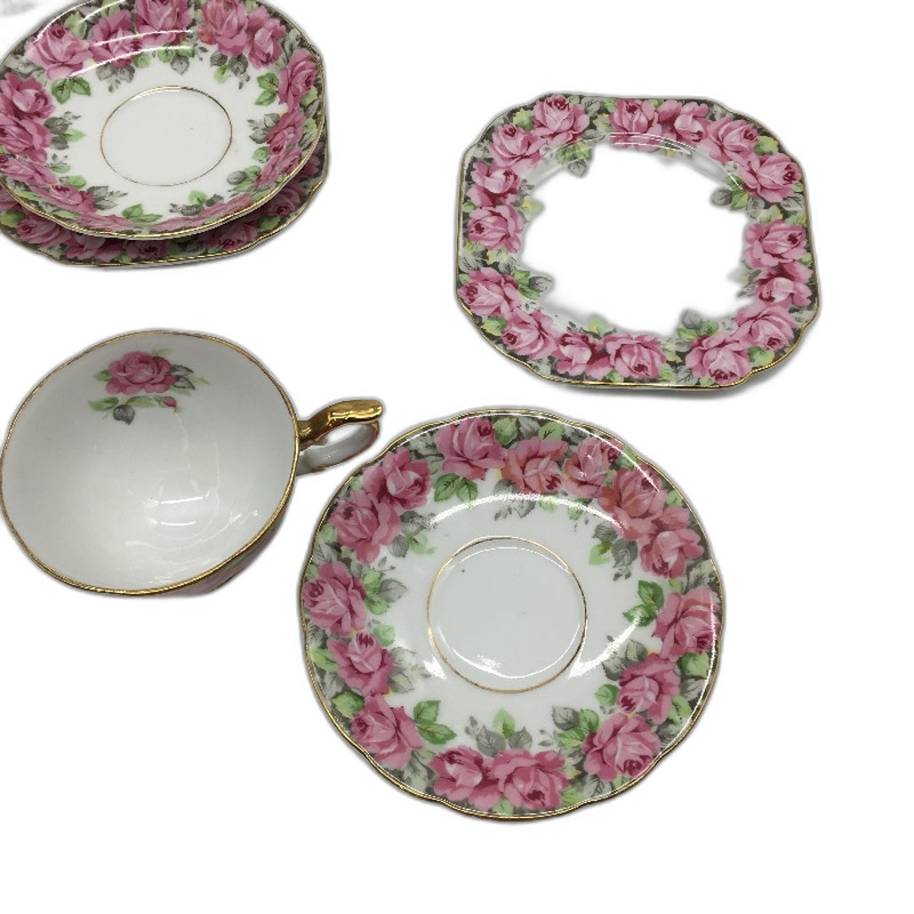 Nippon Bone China NBS Made In Japan Pink Rose 17Pce Tea Cup, Plate & Saucer Set