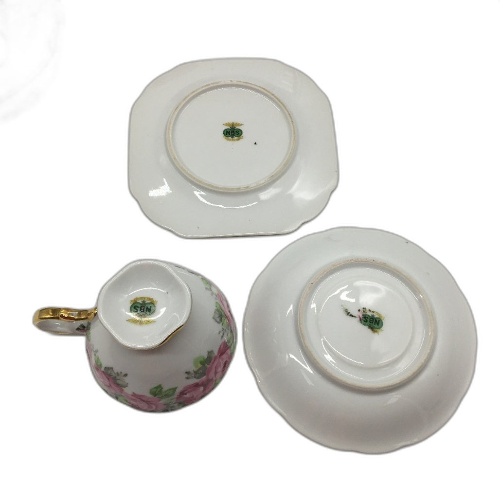 Nippon Bone China NBS Made In Japan Pink Rose 17Pce Tea Cup, Plate & Saucer Set