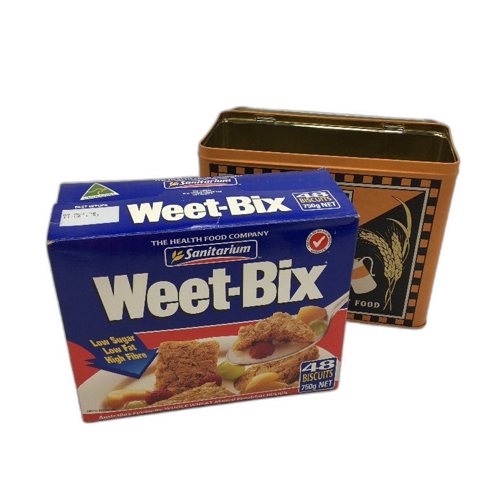 COLLECTABLE 1998 70 Year Anniversary Sanitarium Weetbix Tin & Empty Box Inside