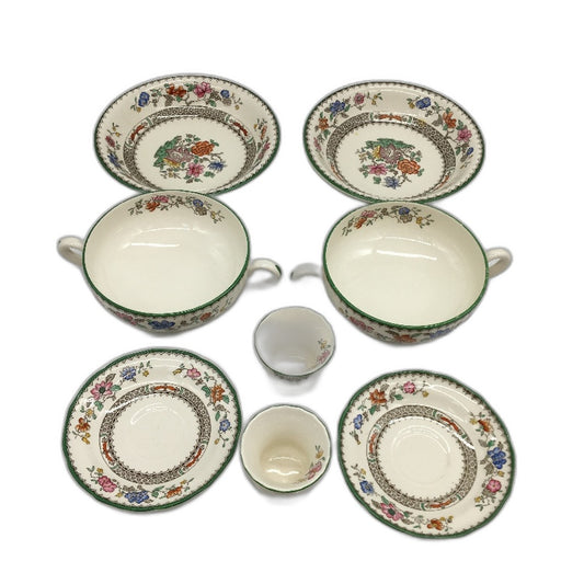 VINTAGE Copeland England Chinese Rose Multicoloured Floral 8 Piece SPODE Set