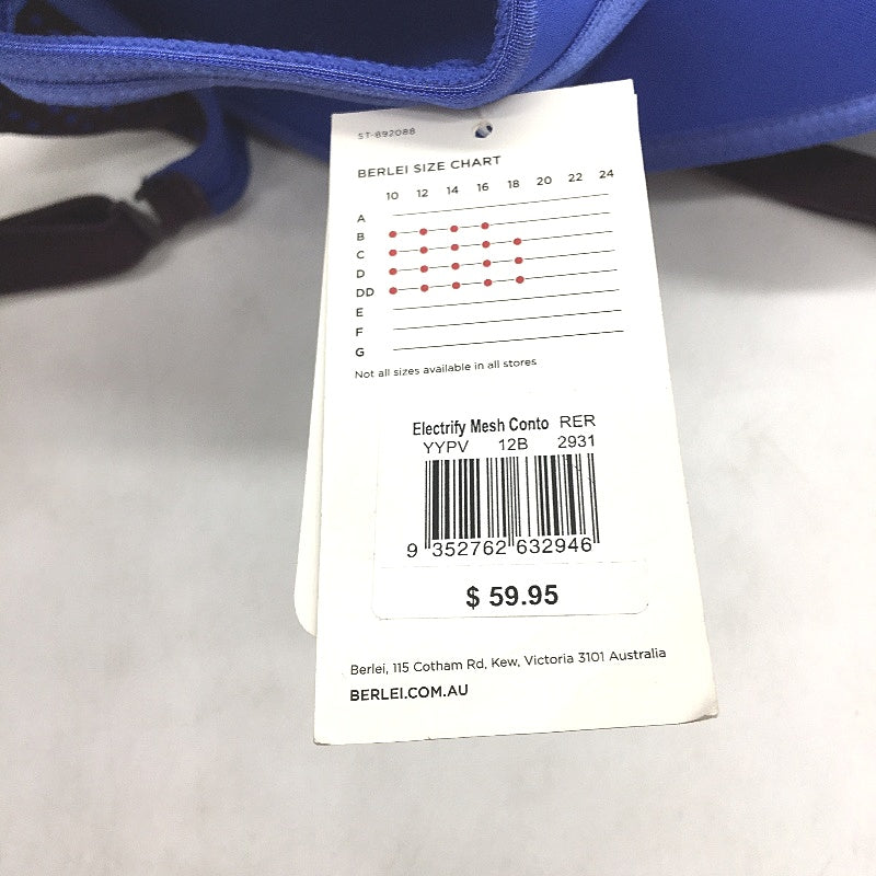 Berlei SF2 Medium Impact Blue Electrify Mesh Contour Bra Ladies Size 12B NEW