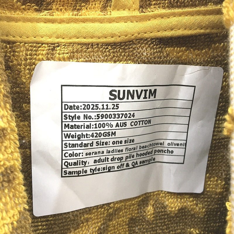 Serana 100% Australian Cotton Mustard Hooded Beach Towel With Pockets OSFM NEW