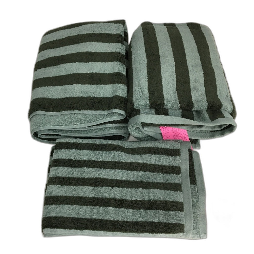 Target 100% Australian Cotton Rayne Green Stripe 3 Pce Bath & Hand Towel Set NEW