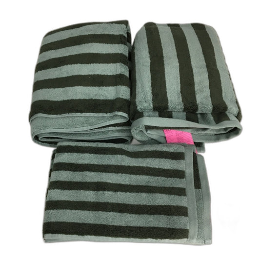 Target 100% Australian Cotton Rayne Green Stripe 3 Pce Bath & Hand Towel Set NEW