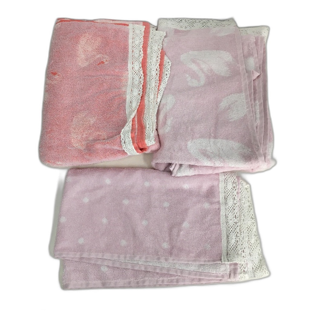 Target 5Pc Lace Detail Cotton Swan Pink Lilac Bath, Hand Towel & Washer Set NEW