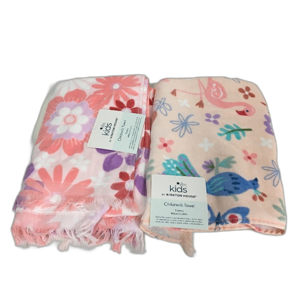 Kids Pink Themed Cotton 2 Beach Towel & 2 Hooded Beach Poncho Pack NEW