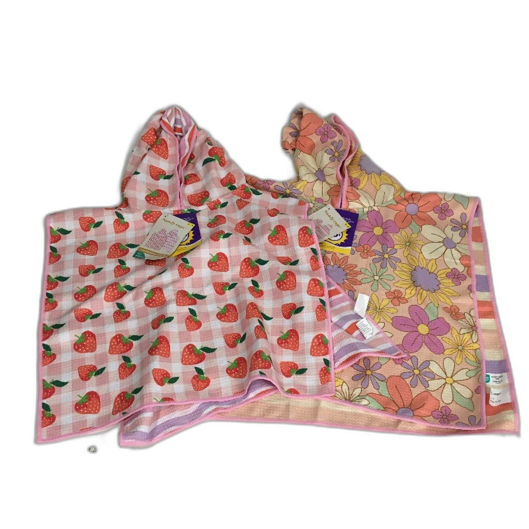 Kids Pink Themed Cotton 2 Beach Towel & 2 Hooded Beach Poncho Pack NEW