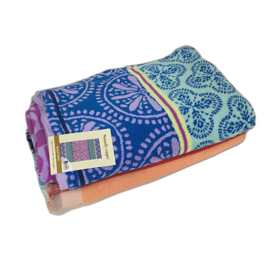 Bright & Colourful Terry Jacquard Adult Size Beach Towel 2Pce Pack 1m x 1.8m NEW