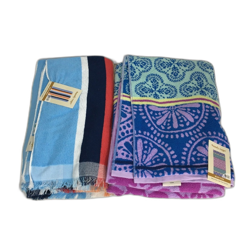 Bright & Colourful Terry Jacquard Adult Size Beach Towel 2Pce Pack 1m x 1.8m NEW