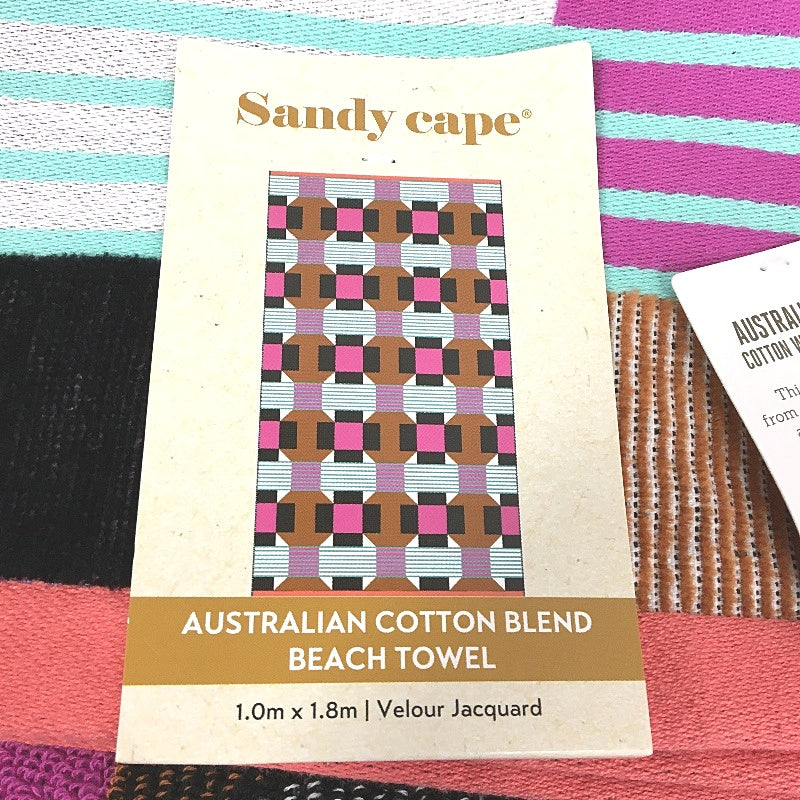 Bright & Colourful Velour Jacquard Adult Size Beach Towel 2Pce Pack 1 x 1.8m NEW