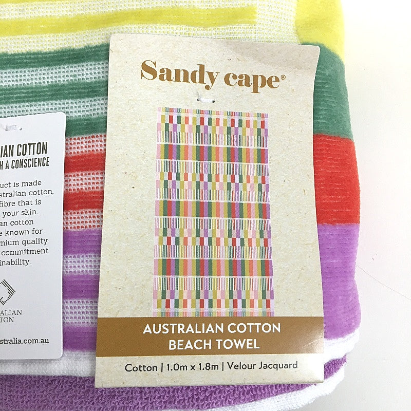 Bright & Colourful Velour Jacquard Adult Size Beach Towel 2Pce Pack 1 x 1.8m NEW