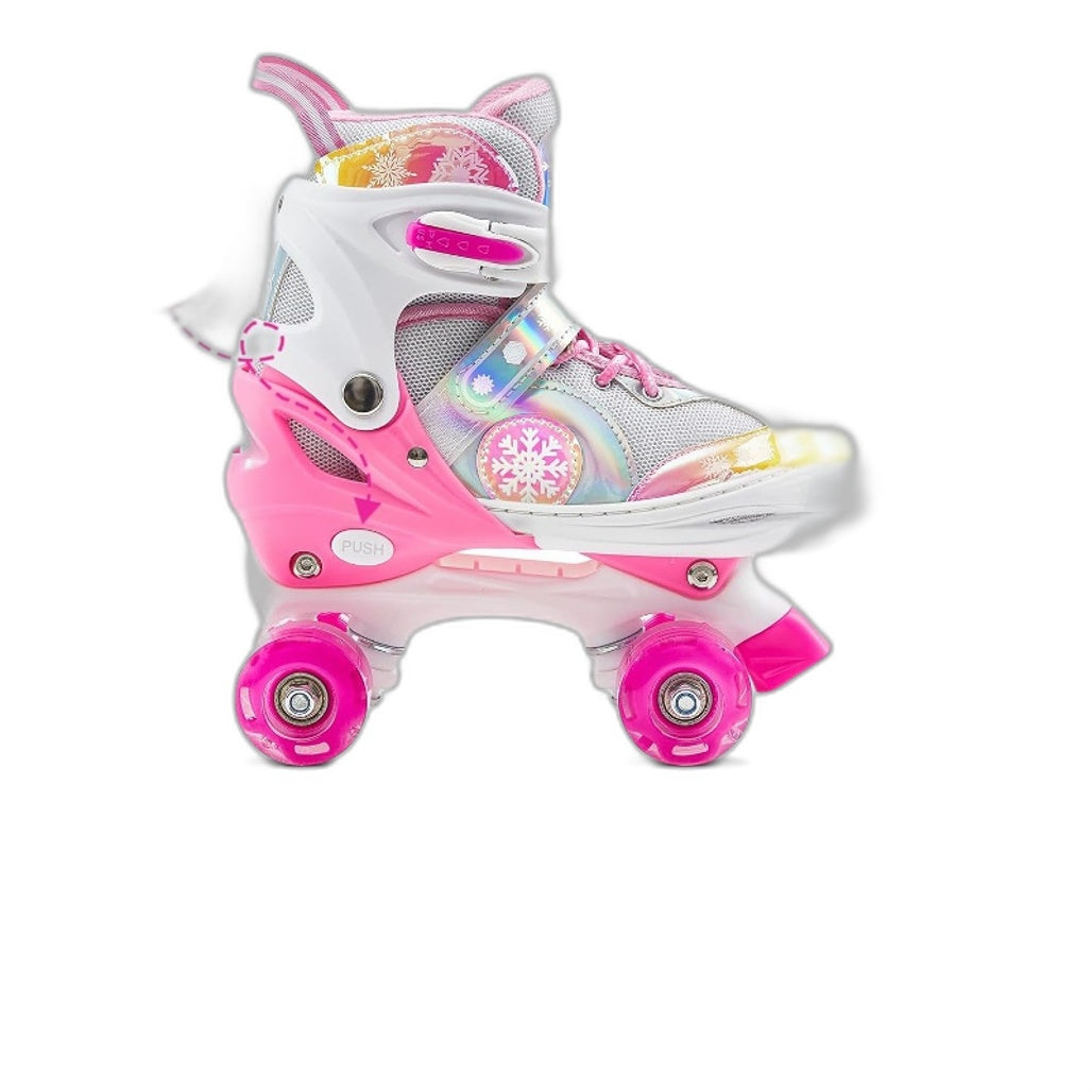 Acelufly Kids Pink Quad Wheel Light Up Rollerskates for Girls Size Medium NEW