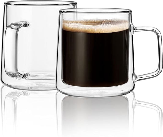 CNGLASS Set Of 4 300ml Clear Insulated Large Double Wall Glass Coffee Mug NEW