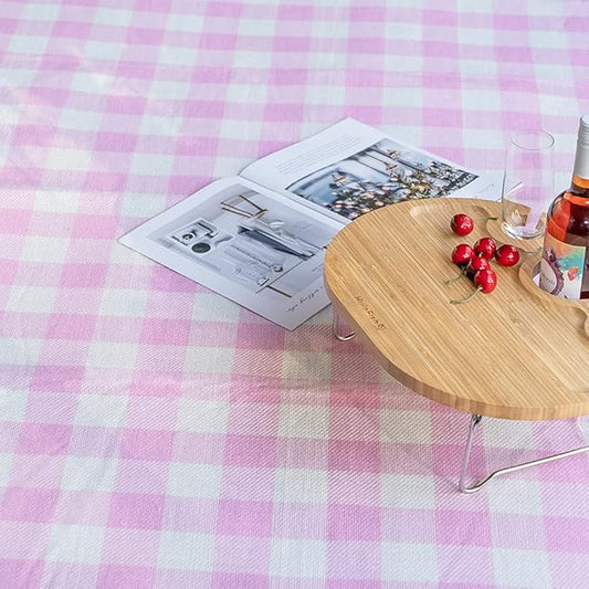 200cm Pink Gingham Foldable Extra Large Waterproof Outdoor Picnic Blanket NEW