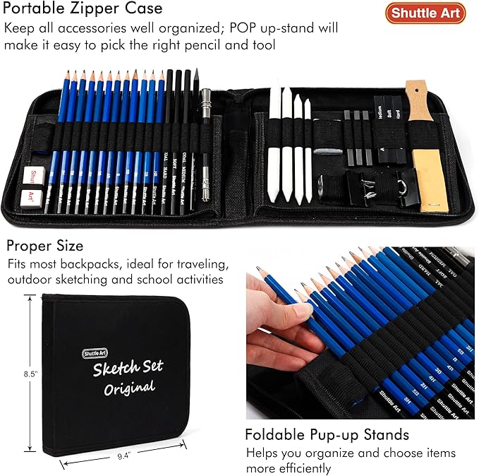 Shuttle Art 37 Pack All in 1 Sketching Drawing Kit with Carrying Case DEMO