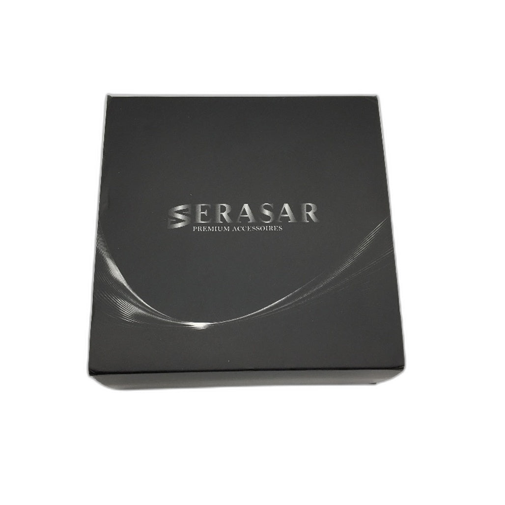 SERASAR Ring Cowhide Black Leather Gold Toned Stainless Steel Mens Bracelet NEW