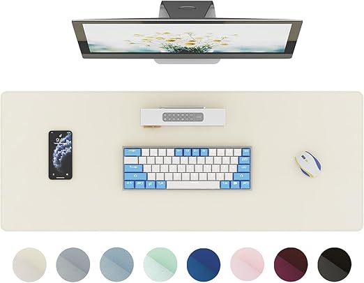 DAWNTREES Beige PU Leather Desk Protector Extra Large Mat 90x40cm NEW