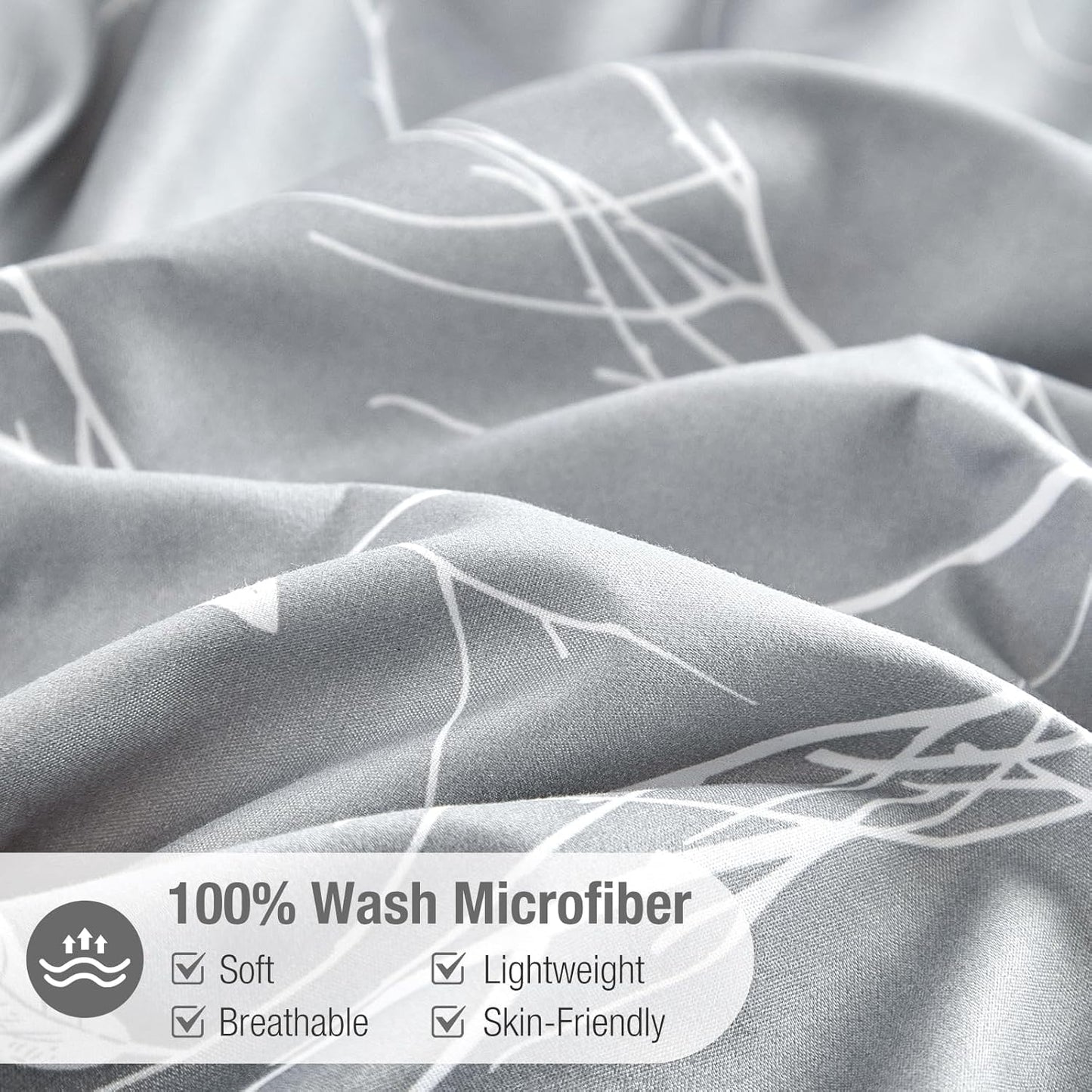 Tokokimo Grey White Branch Quilt Cover Set Size QUEEN 210x210cm NEW