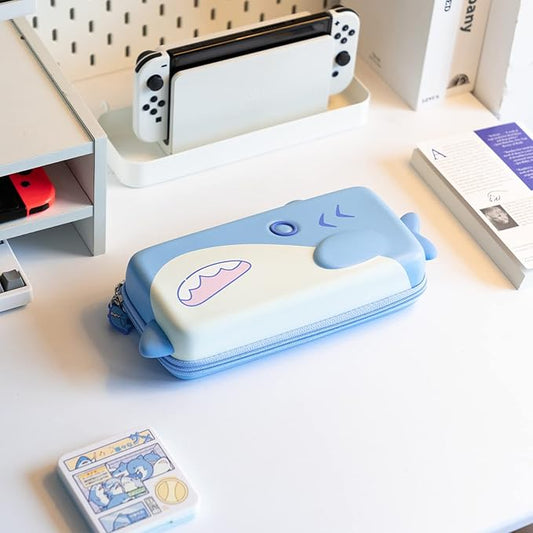 Geekshare Cartoon Shark Switch and OLED Blue Handheld Console Carry Case NEW