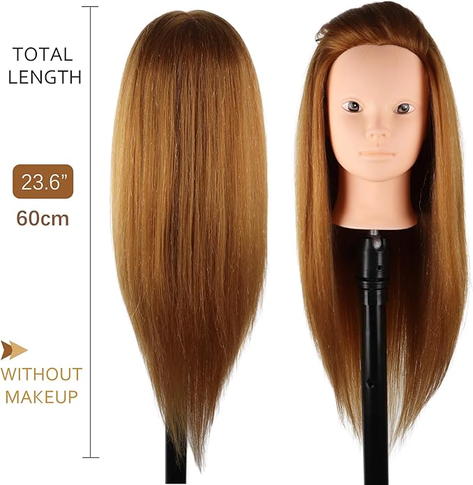 23 Inch Hair Styling Training Mannequin Head with 60% Real Human Hair Kit NEW