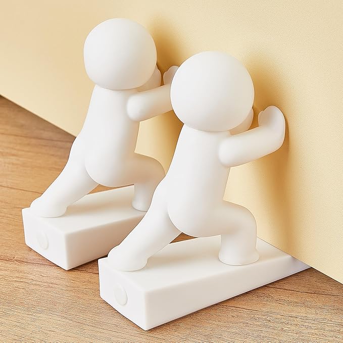 Omoojee 2 Pack Little Character Non Slip Base Door Stoppers in White NEW
