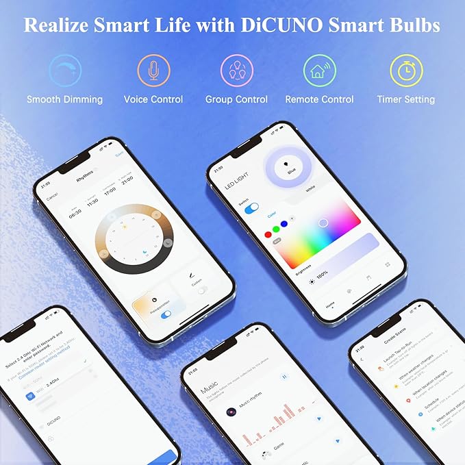 DiCUNO Pack of 4 5W 400 Lumen GU5.3 RGBCW Dimmable Smart App Control Bulbs NEW