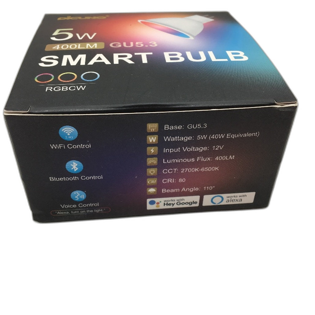 DiCUNO Pack of 4 5W 400 Lumen GU5.3 RGBCW Dimmable Smart App Control Bulbs NEW