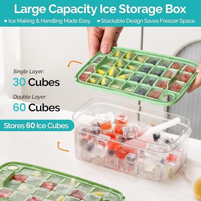 LioCam 2 Tray 60 Slot Easy Press Release Mini Ice Cube Tray in Panda Green NEW