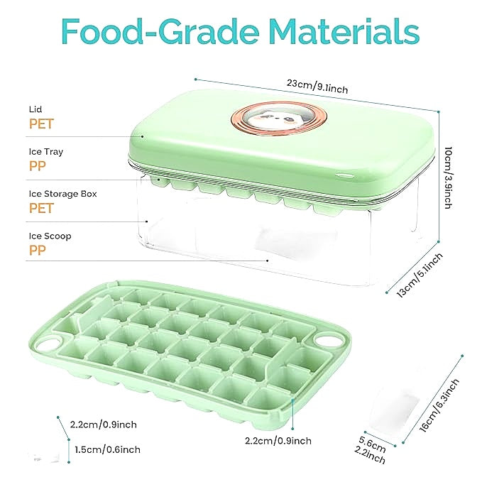 LioCam 2 Tray 60 Slot Easy Press Release Mini Ice Cube Tray in Panda Green NEW