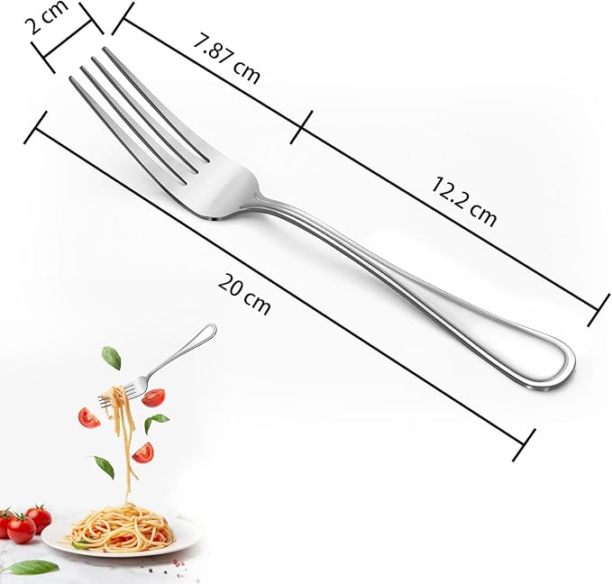 BEWOS 24 Piece 20cm Stainless Steel Polished Silver Dinner Forks Pack NEW