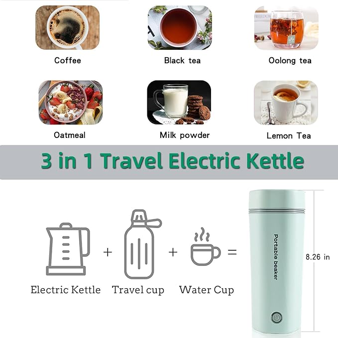 350ml BPA Free Portable Stainless Steel Electric Kettle Bottle in Mint NEW