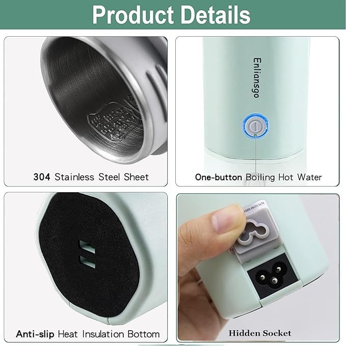 350ml BPA Free Portable Stainless Steel Electric Kettle Bottle in Mint NEW