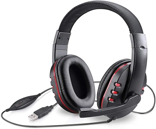 Picozon USB-A Wired Over Ear Lightweight Gaming Headset with Mic in Black NEW