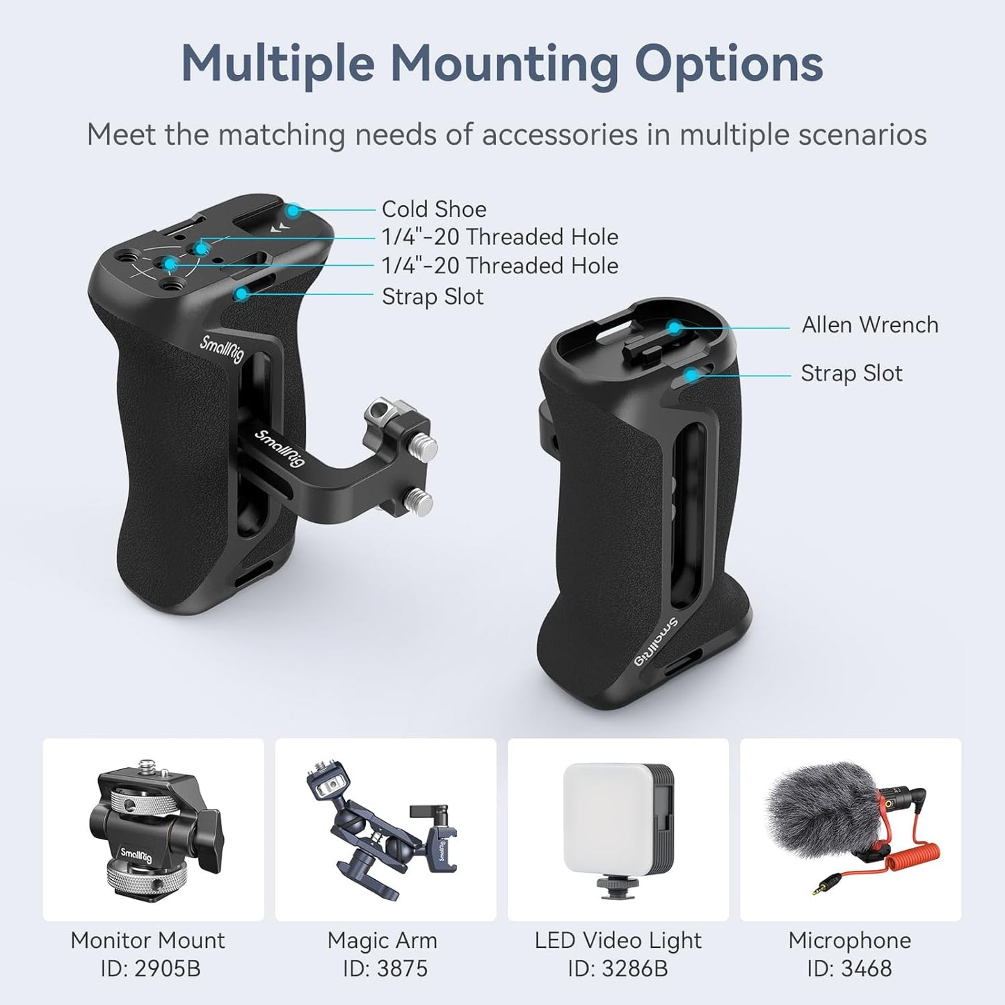 SmallRig 4015 Aluminum Side Handle with 1/4 Inch -20 Screw for Camera Cages NEW