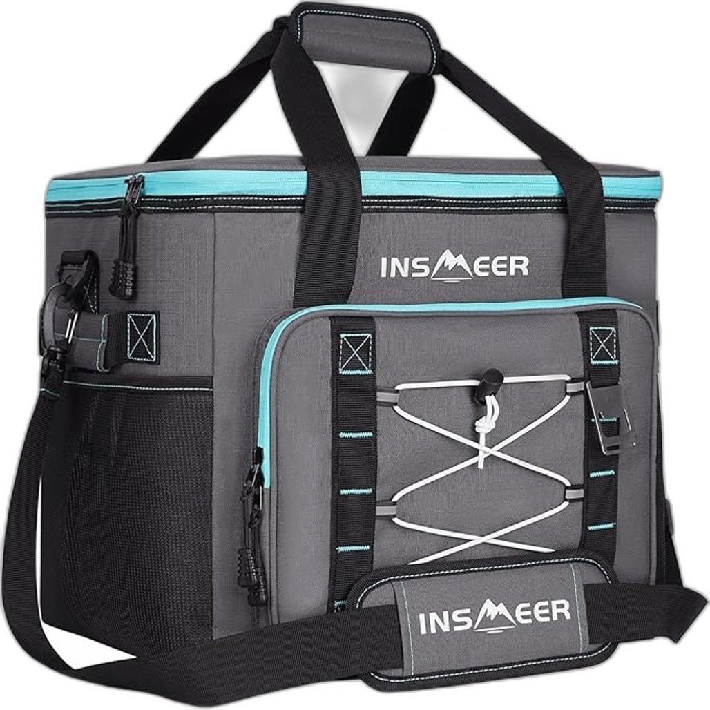 INSMEER 40 Litre 2 in 1 Portable Insulated Soft Collapsible Grey Cooler Bag NEW